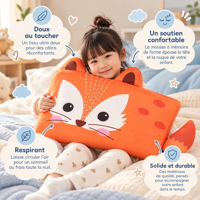 Oreiller enfant DREAMFOX™ : doux au toucher, soutien confortable grâce à la mousse à mémoire de forme, respirant, solide et durable