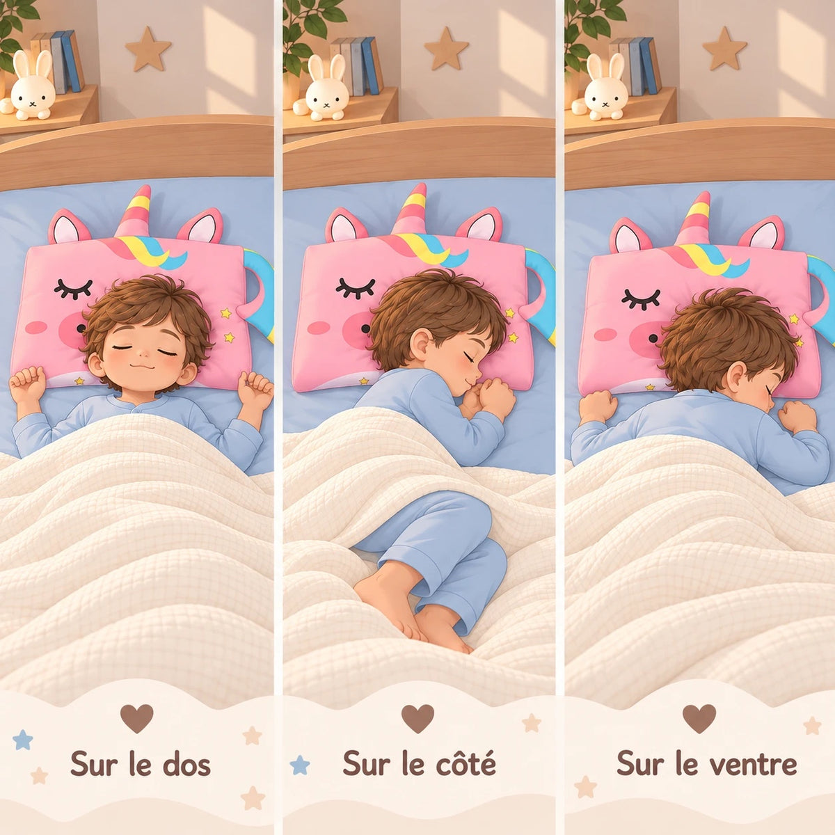 Oreiller DREAMUNICORN™ : confortable sur le dos, sur le côté ou sur le ventre
