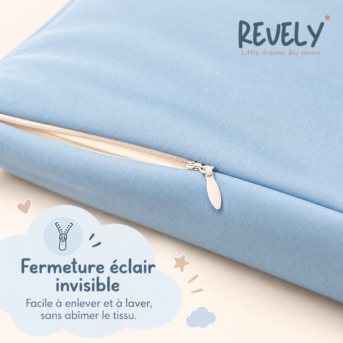 Taie Revely à fermeture éclair invisible : cachée sous le tissu, facile à enlever et à laver